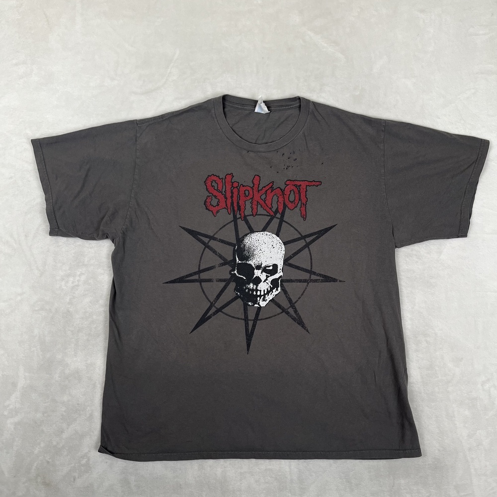 Slipknot T-Shirt Mens XL Gray Skull Nonagram Metal Band Graphic Tee Rock